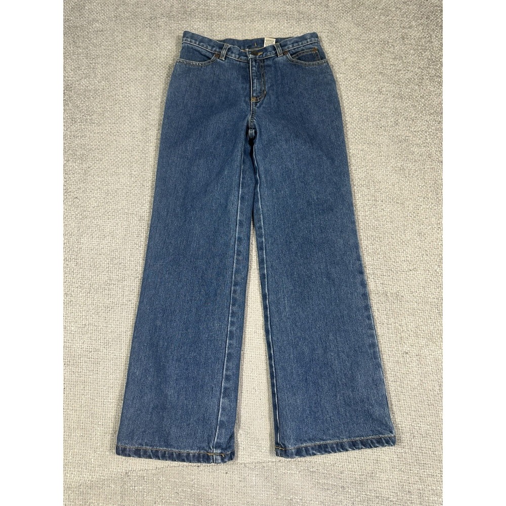 Vtg LL Bean Flannel Lined Jeans‎ Girls 12 25x26 Blue Outdoors Adjustable Waist